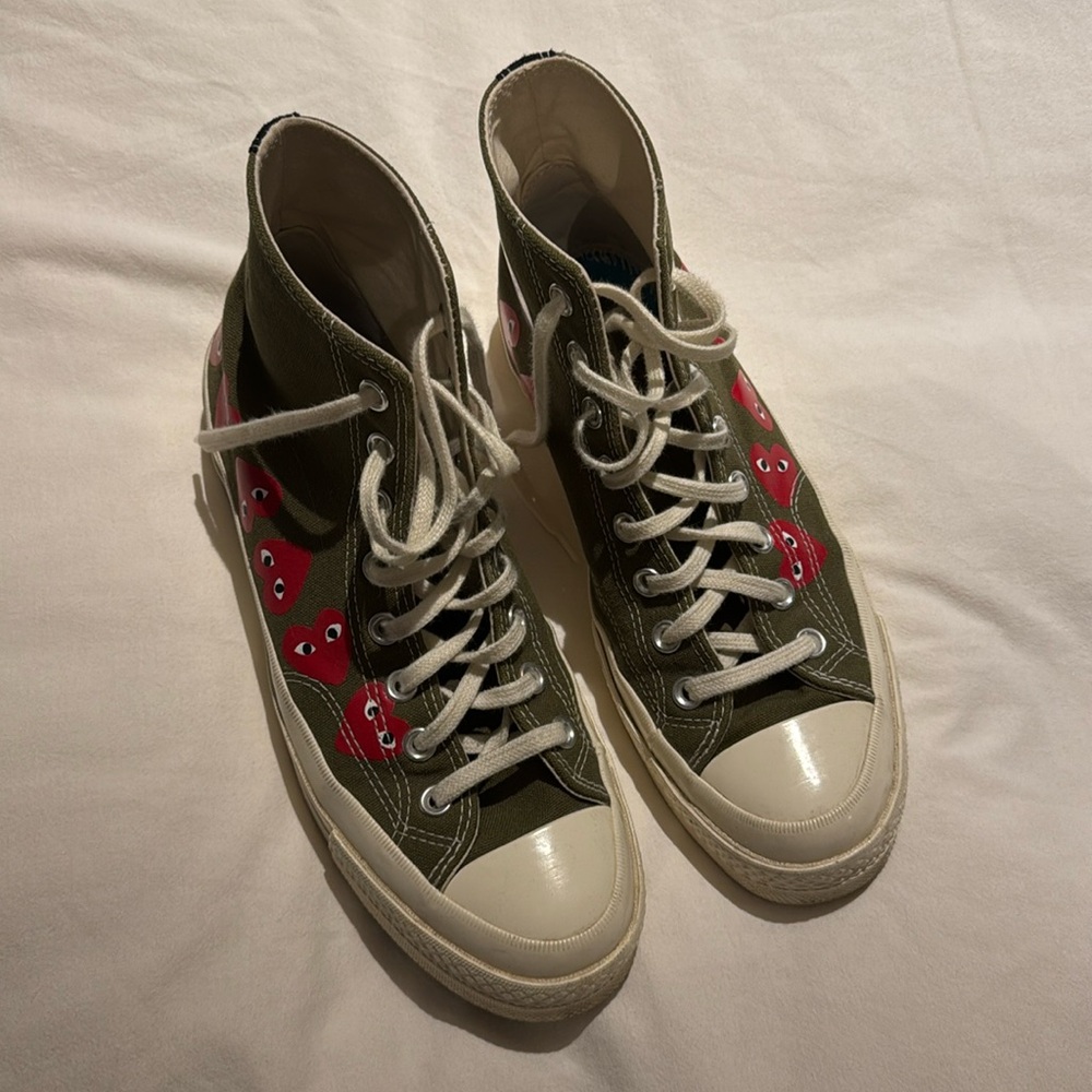 Men’s Commes des garcon high top converse olive green